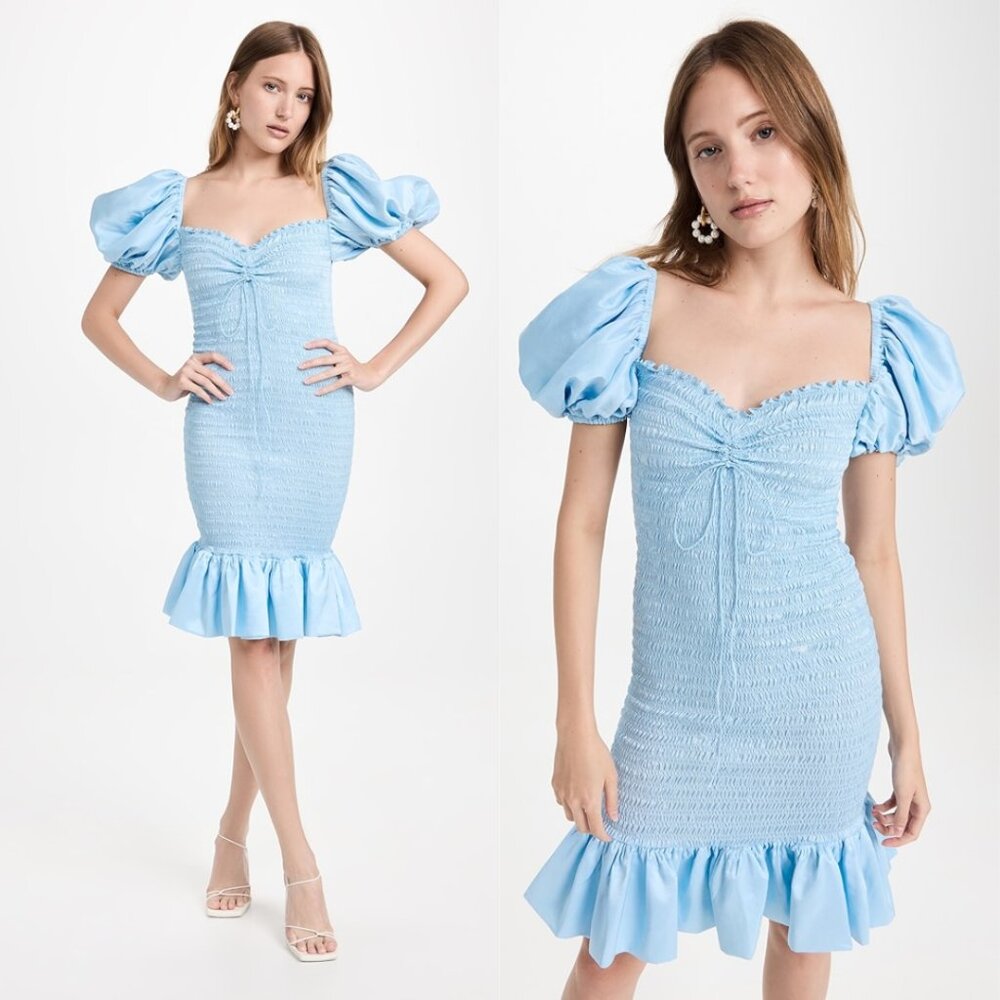 NWT Azeeza Reid Mini Dress Smocked Bodice Silk Sweetheart Neckline Size Medium